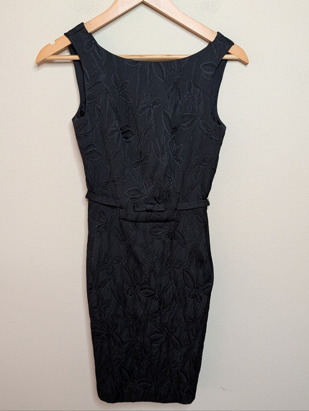 Vintage Yves Cossette Depeche Mode Black Floral Jacquard Sheath Dress Sz 0